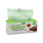 Responsible Products Certified Compostable SNACK Resealable Zip Bag, Extra Strength Food Bags, Plant-Based Freezer-Safe (50 Pack)