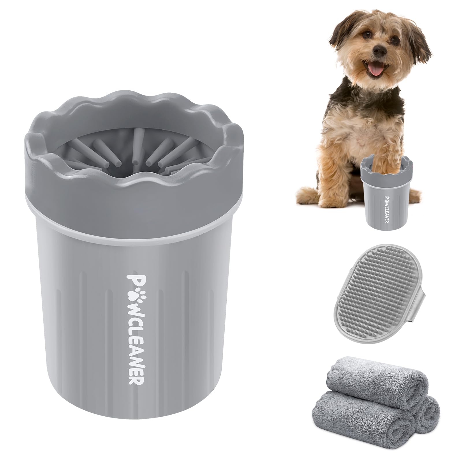 Version 1.0.0 Comotech Dog Paw Cleaner, Portable Dog Paw Washer Pet Cleaning Silicone Brush with 3 Absorbent Towel, Pet Foot Cleaner for Small Breed Dogs(Grey) - Image 1