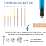 3-Speed Cordless Mini Drill Pen With 8 Small Drill Bits,Rechargeable Electric Hand Drill Pin Vise,Micro Drill Set For Jewelry Making,Resin,Plastic,Wood,Keychains DIY - Image 3