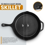 Utopia Kitchen Pre-Seasoned Cast Iron Skillet With Lid - 12 Inch Nonstick Frying Pan - Safe Indoor & Outdoor Grill Cookware - Image 6
