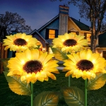 Homeleo Upgraded 4-Flower Solar Sunflower Lights for Yard Decor,Waterproof Outdoor Garden Decorative Artificial Flowers Stake Ornaments for Lawn Patio Porch Flowerbed Thanksgiving Cemetery Decorations - Image 6